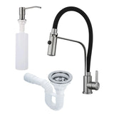 Kit Grifería Para Cocina Cuello Flexible Monocontrol Negra