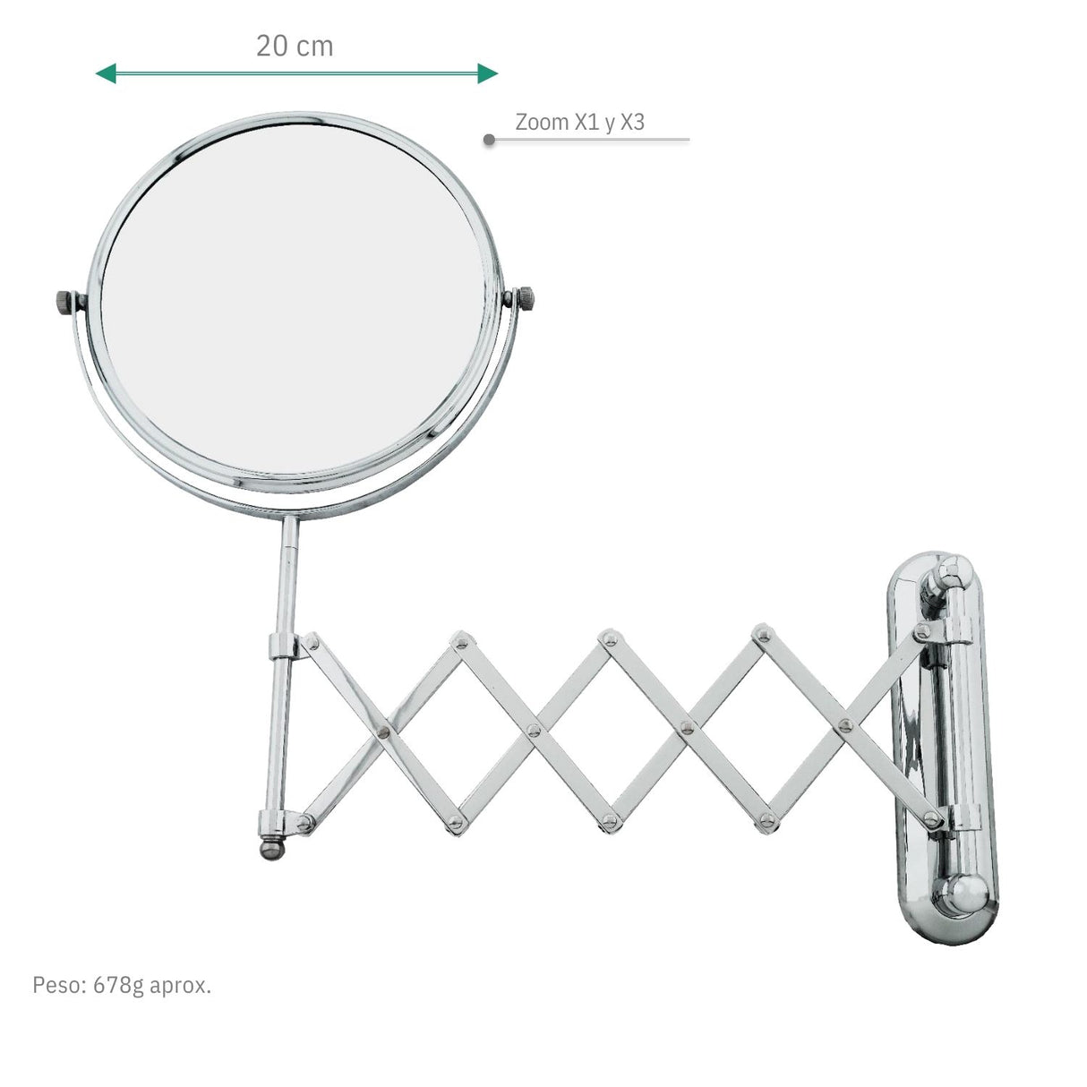 Espejo Zoom X1 y X3 con Sistema Escualizable y Antiempañante para Baño