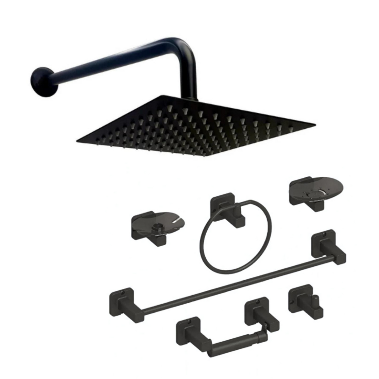 Kit Regadera 20 cm - Juego Accesorios Negro ￼