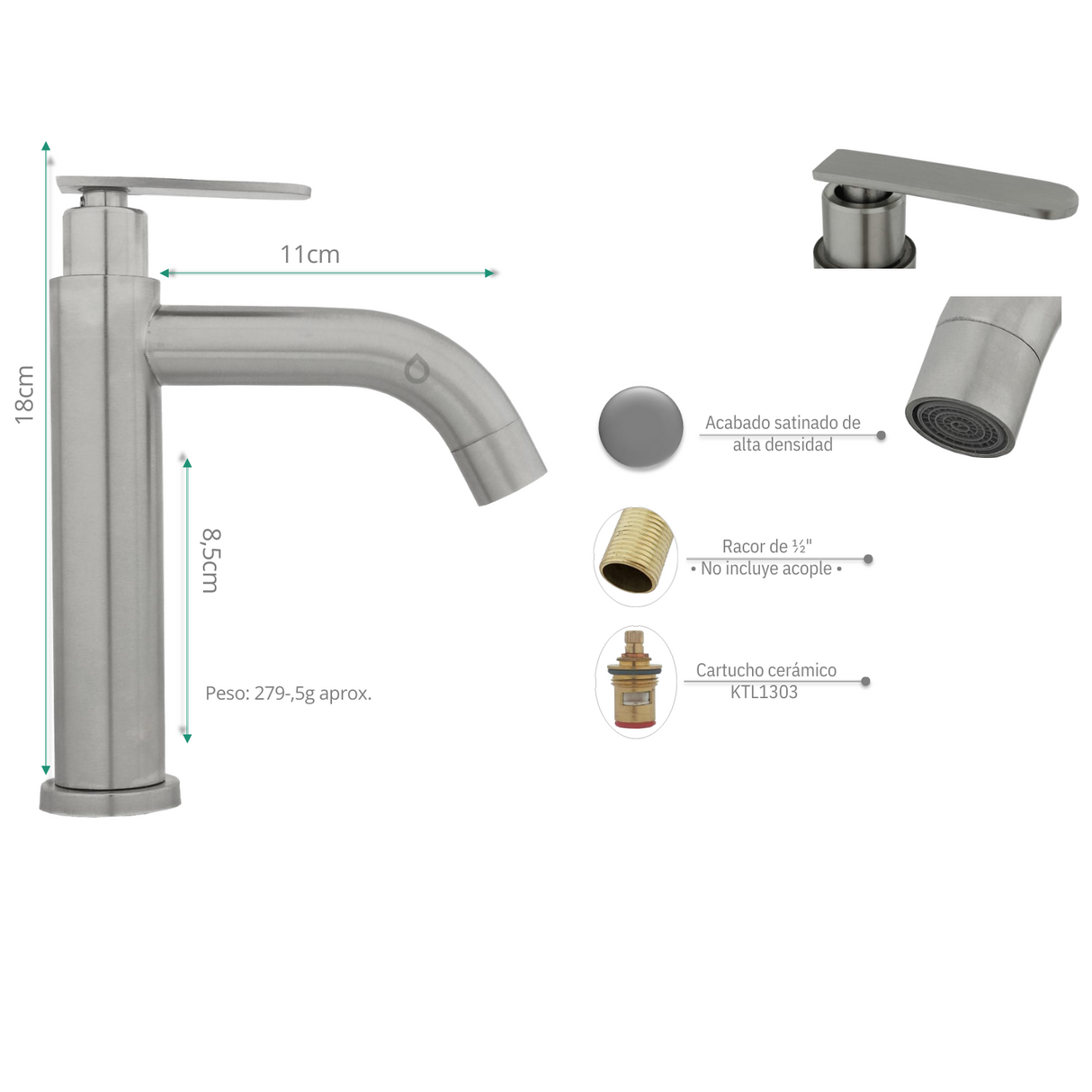 Llave Lavamanos Alta Cylinder Satin