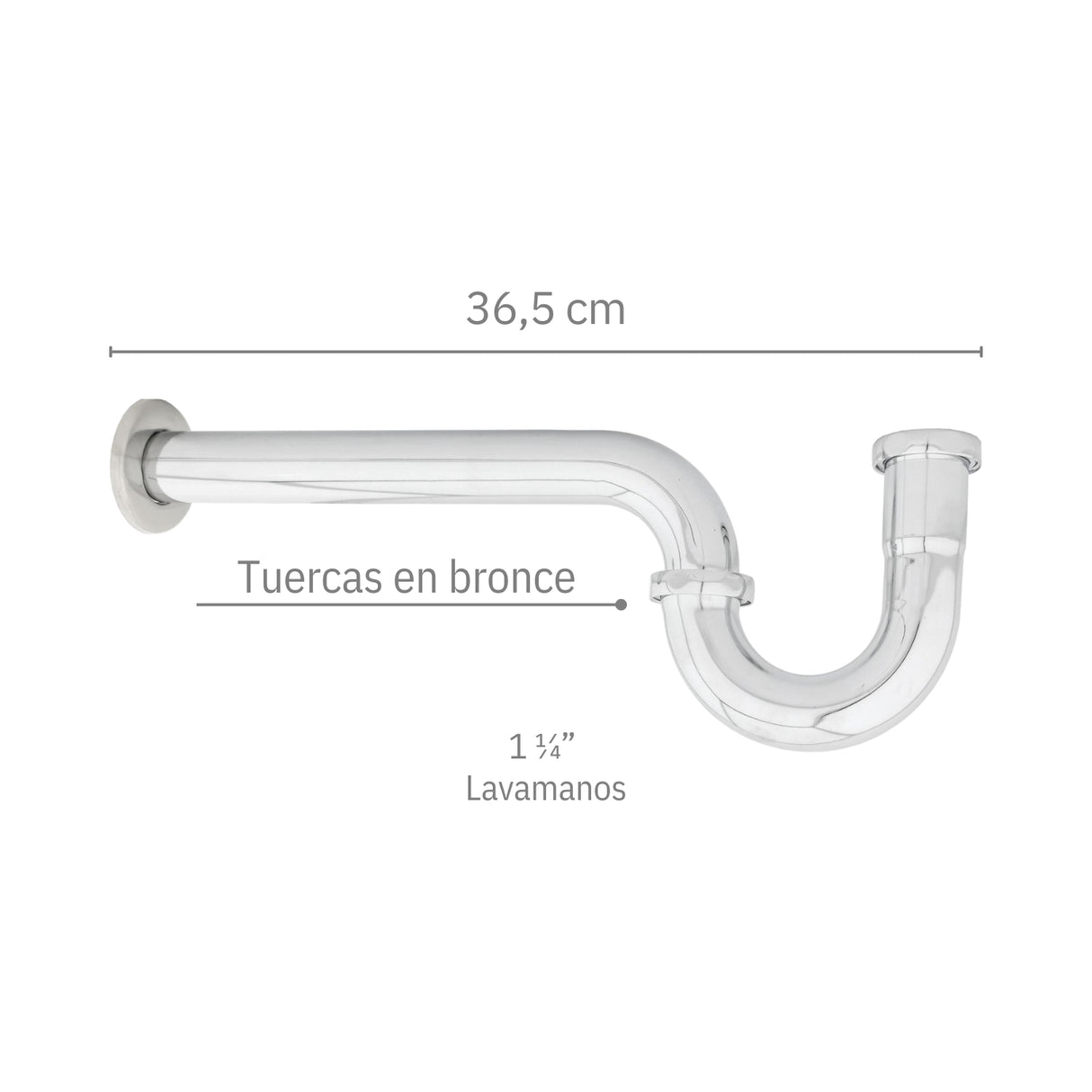 Sifón Tipo P para Lavamanos 1" 1/4 Acero