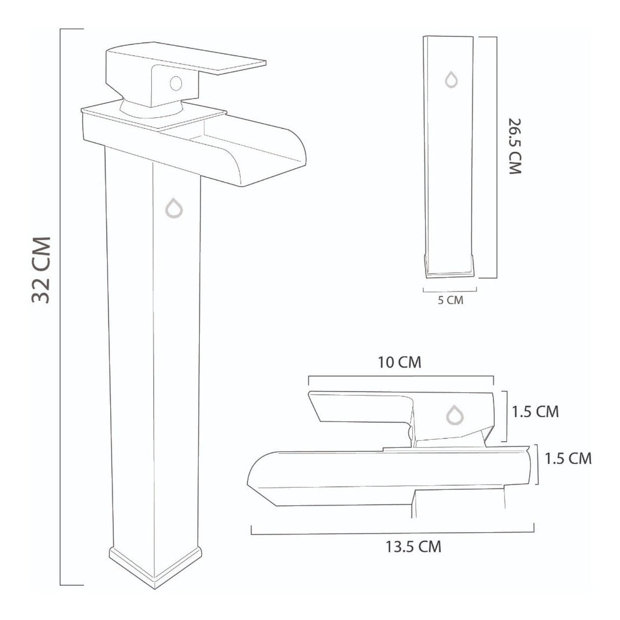 GRB GRIFERIA CASCADA ALTA 30*13.5 CM ACERO NEGRO MATE